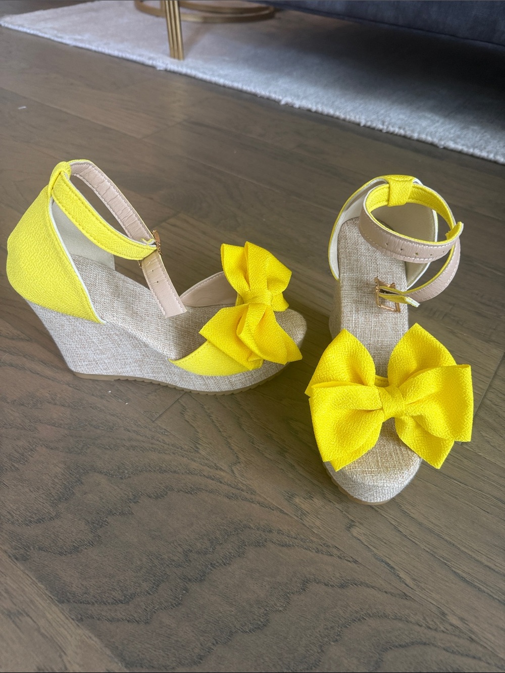 New SHEIN Bright Yellow Bow Espadrille Wedge Sandals 6 sold out